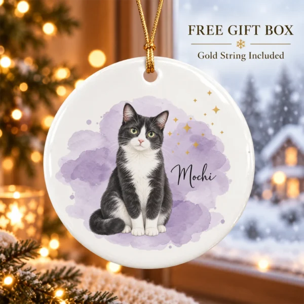 Custom Pet Photo Ornament with Pet Name & Watercolor Background — alternate product mockup custom pet photo ornament with pet name & watercolor background product image back view