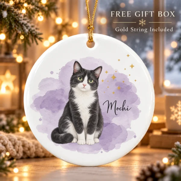 Custom Pet Photo Ornament with Pet Name & Watercolor Background — alternate product mockup custom pet photo ornament with pet name & watercolor background product image back view