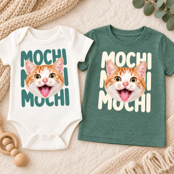 Custom Pet Portrait Baby Bodysuit & Toddler Tee, Personalized Pet Name — alternate product mockup custom pet portrait baby bodysuit & toddler tee close-up detail