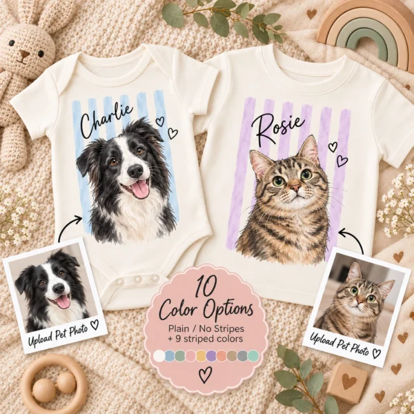 Custom Watercolor Pet Portrait Baby Bodysuit & Toddler Shirt, Dog Cat — product mockup custom watercolor pet portrait baby bodysuit & toddler shirt color options