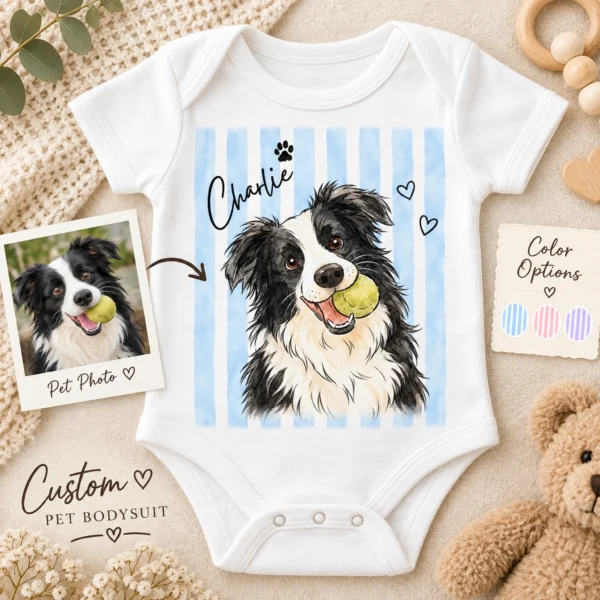Custom Watercolor Pet Portrait Baby Bodysuit & Toddler Shirt, Dog Cat — alternate product mockup custom watercolor pet portrait baby bodysuit & toddler shirt color options