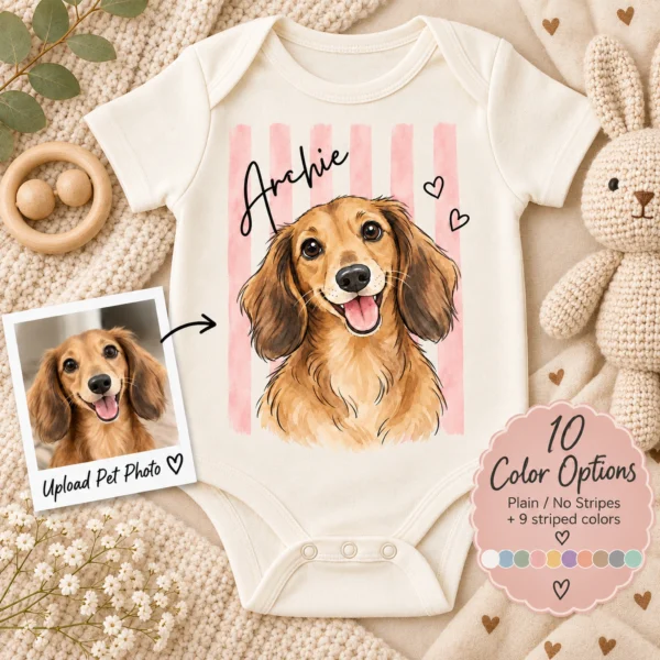 Custom Watercolor Pet Portrait Baby Bodysuit & Toddler Shirt, Dog Cat — alternate product mockup custom watercolor pet portrait baby bodysuit & toddler shirt color options