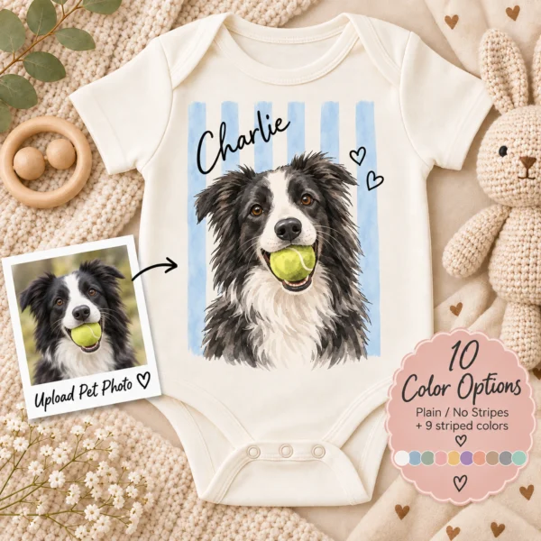 Custom Watercolor Pet Portrait Baby Bodysuit & Toddler Shirt, Dog Cat — alternate product mockup custom watercolor pet portrait baby bodysuit & toddler shirt color options