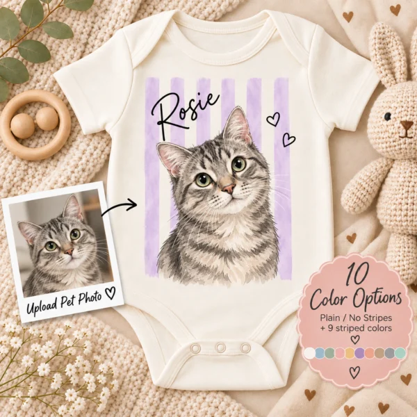 Custom Watercolor Pet Portrait Baby Bodysuit & Toddler Shirt, Dog Cat — alternate product mockup custom watercolor pet portrait baby bodysuit & toddler shirt color options