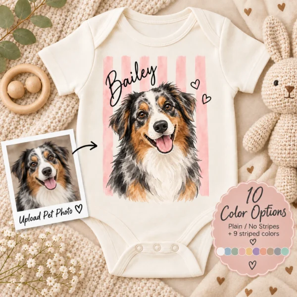 Custom Watercolor Pet Portrait Baby Bodysuit & Toddler Shirt, Dog Cat — alternate product mockup custom watercolor pet portrait baby bodysuit & toddler shirt color options
