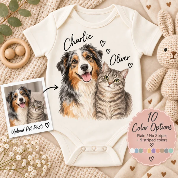 Custom Watercolor Pet Portrait Baby Bodysuit & Toddler Shirt, Dog Cat — alternate product mockup custom watercolor pet portrait baby bodysuit & toddler shirt color options