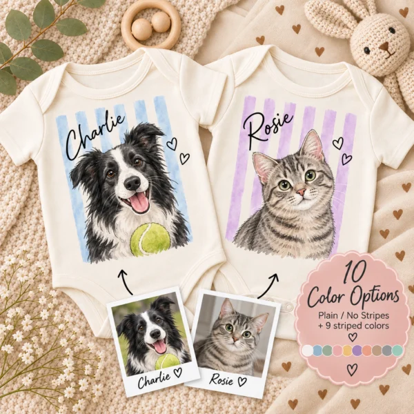 Custom Watercolor Pet Portrait Baby Bodysuit & Toddler Shirt, Dog Cat — alternate product mockup custom watercolor pet portrait baby bodysuit & toddler shirt color options