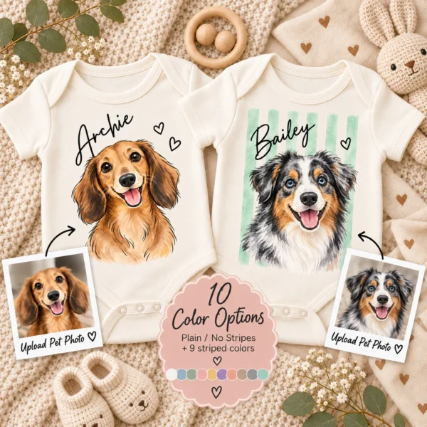 Custom Watercolor Pet Portrait Baby Bodysuit & Toddler Shirt, Dog Cat — alternate product mockup custom watercolor pet portrait baby bodysuit & toddler shirt color options