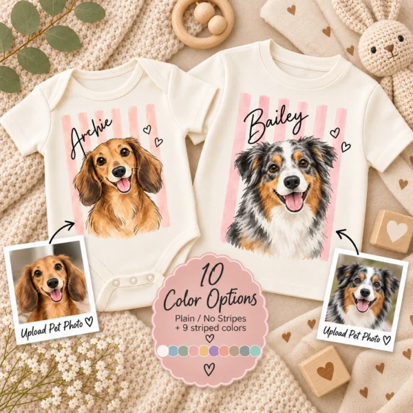Custom Watercolor Pet Portrait Baby Bodysuit & Toddler Shirt, Dog Cat — alternate product mockup custom watercolor pet portrait baby bodysuit & toddler shirt color options