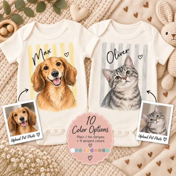 Custom Watercolor Pet Portrait Baby Bodysuit & Toddler Shirt, Dog Cat — alternate product mockup custom watercolor pet portrait baby bodysuit & toddler shirt color options