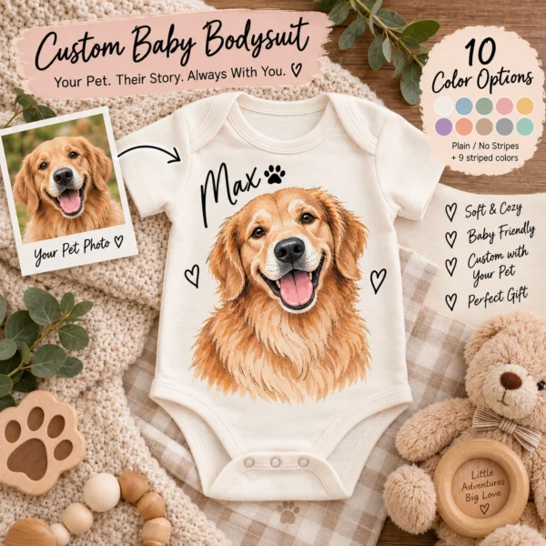 Custom Watercolor Pet Portrait Baby Bodysuit & Toddler Shirt, Dog Cat — alternate product mockup custom watercolor pet portrait baby bodysuit & toddler shirt color options