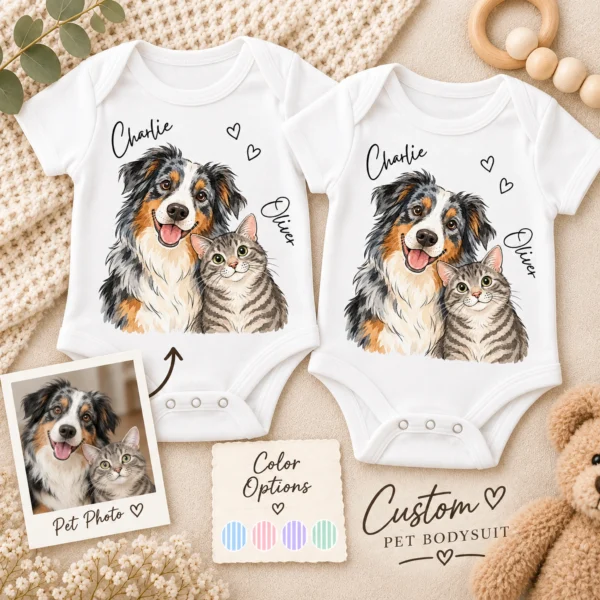 Custom Watercolor Pet Portrait Baby Bodysuit & Toddler Shirt, Dog Cat — alternate product mockup custom watercolor pet portrait baby bodysuit & toddler shirt color options