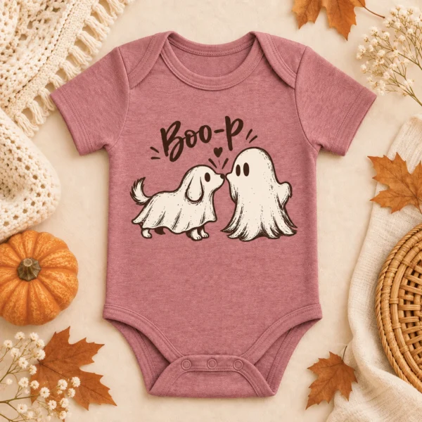 Cute Ghost Dog Halloween Baby Bodysuit & Toddler Shirt — alternate product mockup cute ghost dog halloween baby bodysuit & toddler shirt product detail