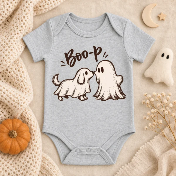Cute Ghost Dog Halloween Baby Bodysuit & Toddler Shirt — alternate product mockup cute ghost dog halloween baby bodysuit & toddler shirt alternate angle