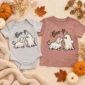 cute ghost dog halloween baby bodysuit & toddler shirt mockup view