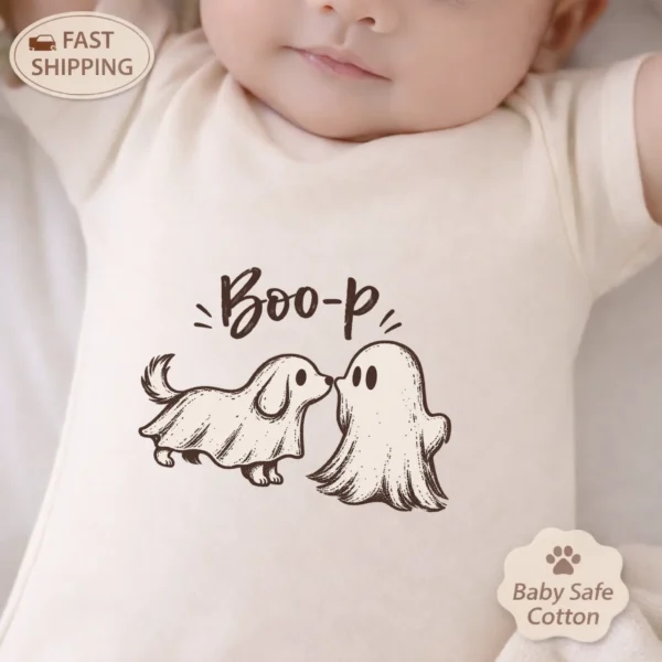 Cute Ghost Dog Halloween Baby Bodysuit & Toddler Shirt — baby bodysuit mockup cute ghost dog halloween baby bodysuit & toddler shirt product photo