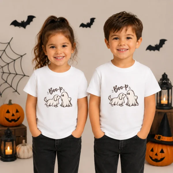 Cute Ghost Dog Halloween Baby Bodysuit & Toddler Shirt — toddler shirt mockup cute ghost dog halloween baby bodysuit & toddler shirt product photo