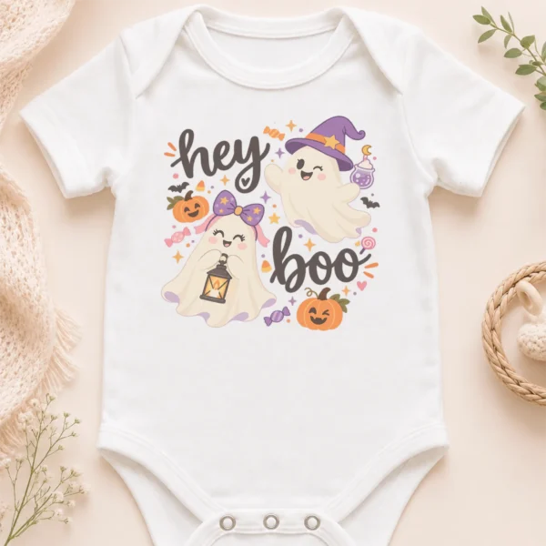 Halloween Cute Ghost Shirt or Bodysuit, Spooky Season — baby bodysuit mockup cute ghost shirt baby bodysuit close-up detail