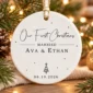 first christmas married ornament with personalized names & date product image mockup view