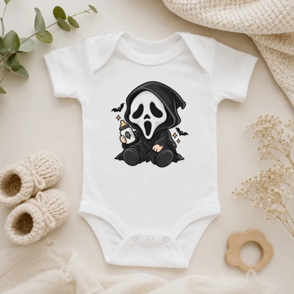 Halloween Ghost Mask Baby Bodysuit or Toddler Shirt — alternate product mockup halloween baby bodysuit product photo
