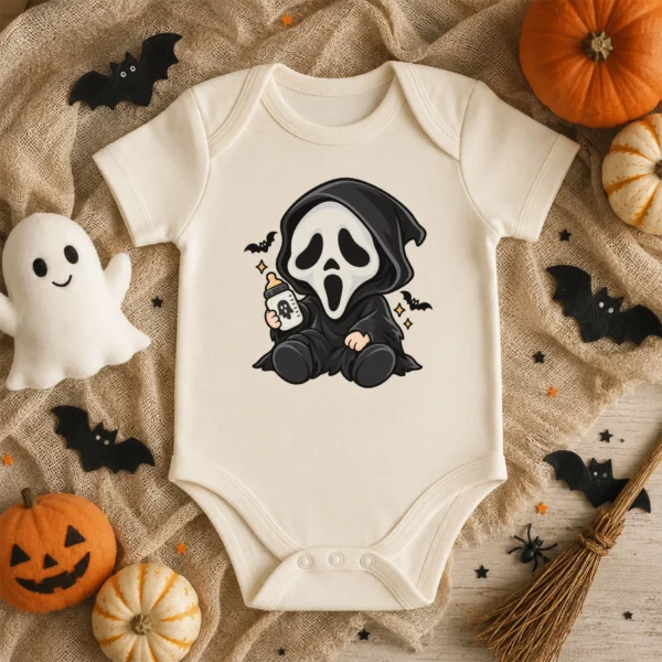 Halloween Ghost Mask Baby Bodysuit or Toddler Shirt — baby bodysuit mockup halloween baby bodysuit product photo