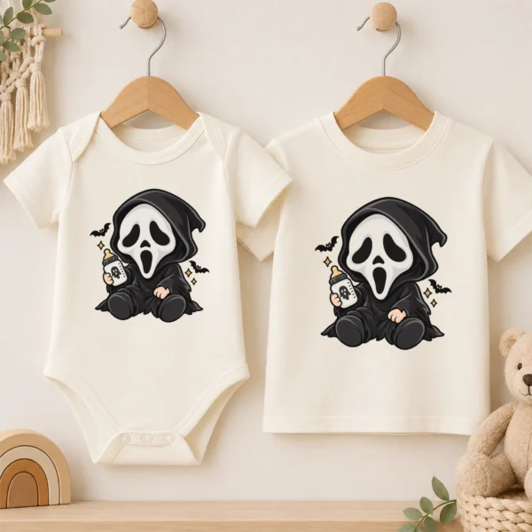 Halloween Ghost Mask Baby Bodysuit or Toddler Shirt — baby bodysuit mockup halloween baby bodysuit product photo