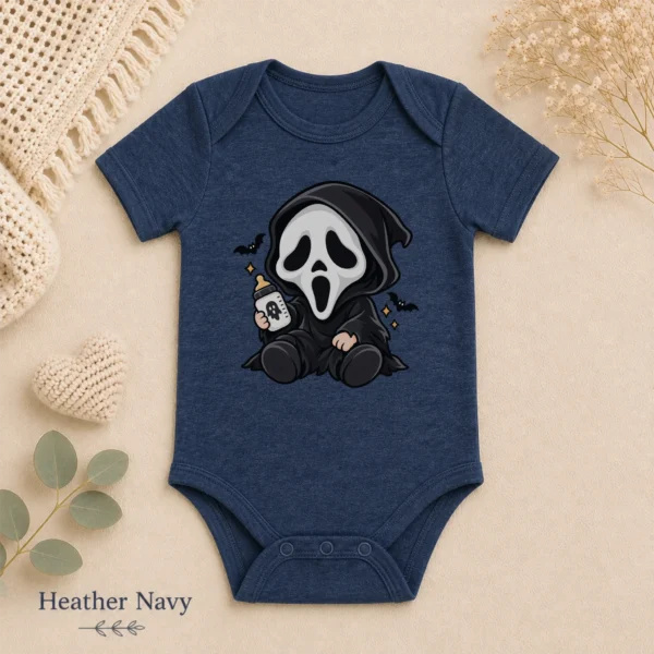Halloween Ghost Mask Baby Bodysuit or Toddler Shirt — alternate product mockup halloween baby bodysuit alternate angle