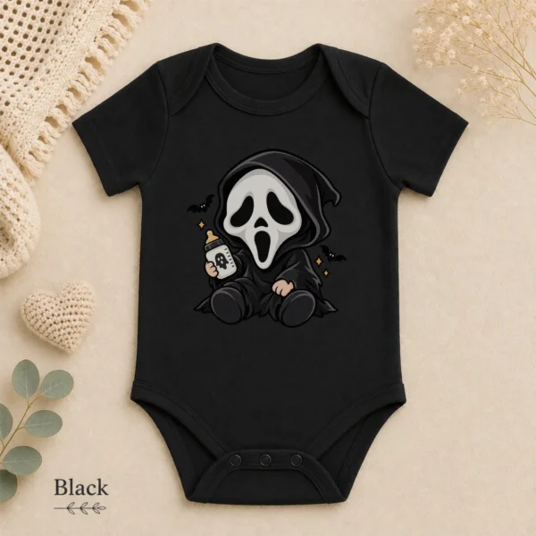 Halloween Ghost Mask Baby Bodysuit or Toddler Shirt — alternate product mockup halloween baby bodysuit close-up detail
