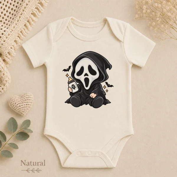 Halloween Ghost Mask Baby Bodysuit or Toddler Shirt — alternate product mockup halloween baby bodysuit styled product photo
