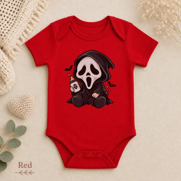 Halloween Ghost Mask Baby Bodysuit or Toddler Shirt — alternate product mockup halloween baby bodysuit product photo