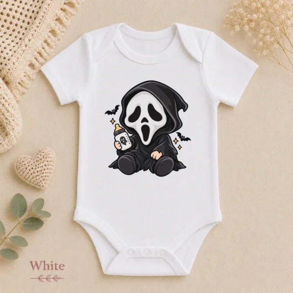 Halloween Ghost Mask Baby Bodysuit or Toddler Shirt — alternate product mockup halloween baby bodysuit product photo
