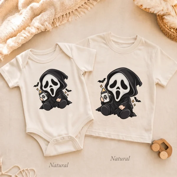Halloween Ghost Mask Baby Bodysuit or Toddler Shirt — alternate product mockup halloween baby bodysuit product photo