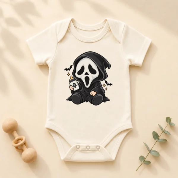 Halloween Ghost Mask Baby Bodysuit or Toddler Shirt — alternate product mockup halloween baby bodysuit product photo