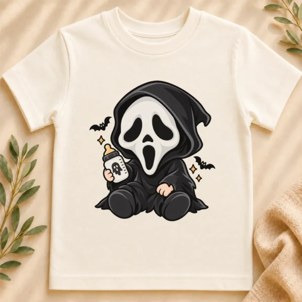 Halloween Ghost Mask Baby Bodysuit or Toddler Shirt — toddler shirt mockup halloween baby bodysuit close-up detail