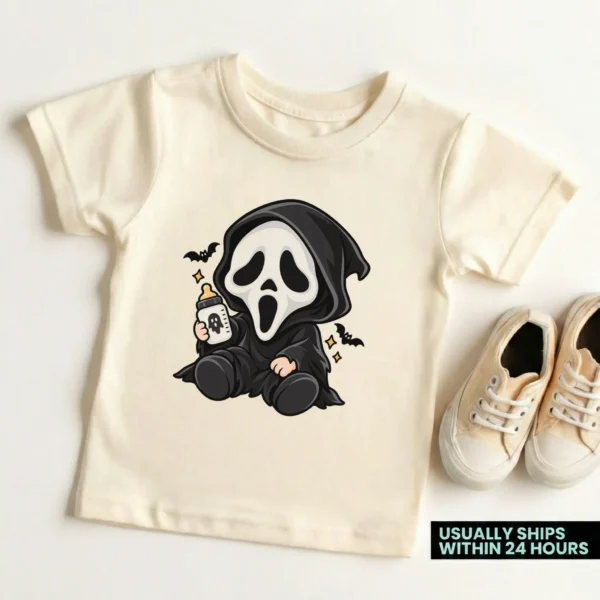 Halloween Ghost Mask Baby Bodysuit or Toddler Shirt — toddler shirt mockup halloween baby bodysuit lifestyle scene
