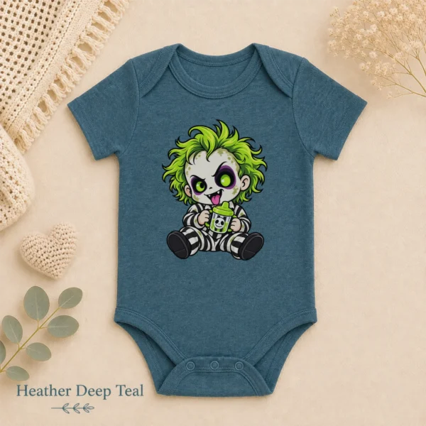 Halloween Striped Ghoul Baby Bodysuit or Toddler Shirt — alternate product mockup halloween baby bodysuit alternate angle