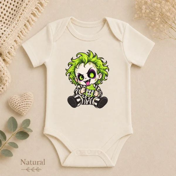 Halloween Striped Ghoul Baby Bodysuit or Toddler Shirt — alternate product mockup halloween baby bodysuit close-up detail