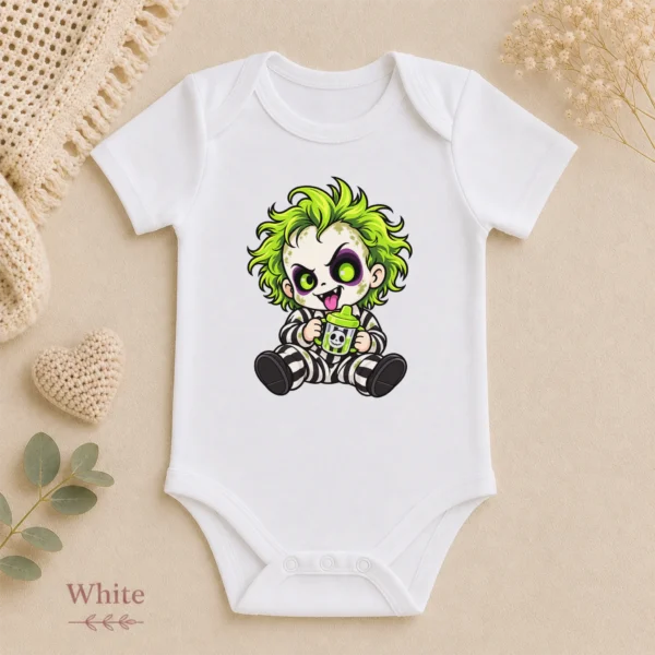 Halloween Striped Ghoul Baby Bodysuit or Toddler Shirt — alternate product mockup halloween baby bodysuit styled product photo