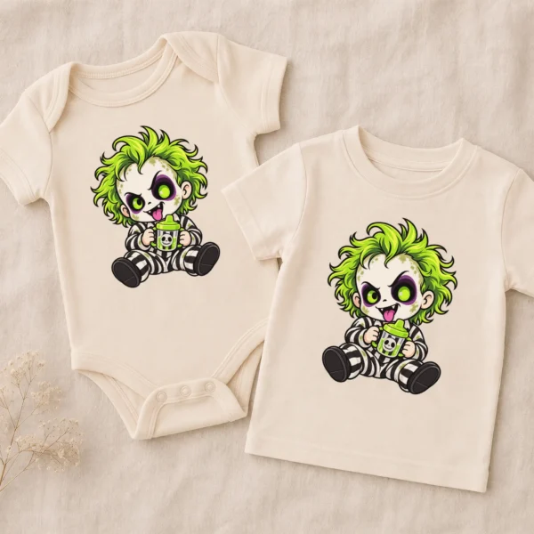 Halloween Striped Ghoul Baby Bodysuit or Toddler Shirt — alternate product mockup halloween baby bodysuit product photo