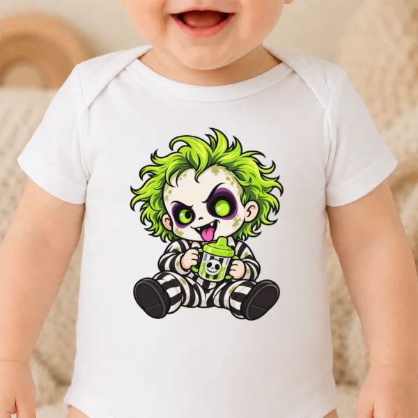 Halloween Striped Ghoul Baby Bodysuit or Toddler Shirt — baby bodysuit mockup halloween baby bodysuit close-up detail