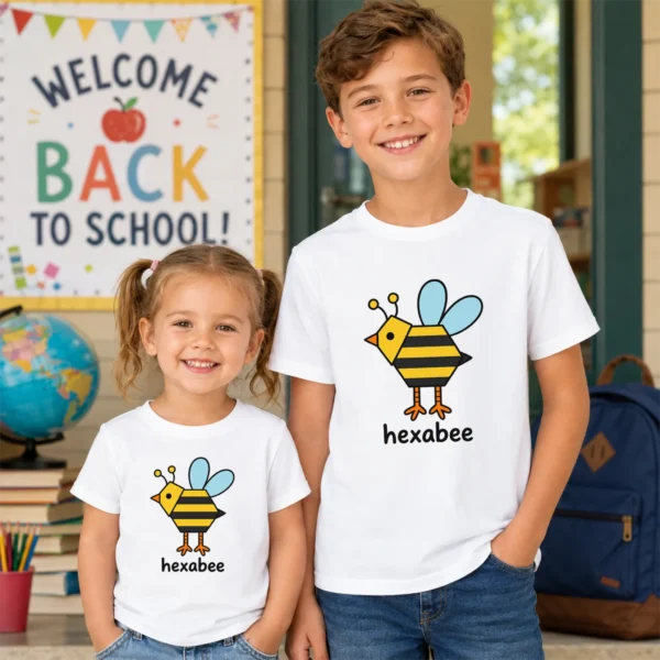 Hexagon Bee Math Baby Bodysuit, Toddler & Youth Shirt | Hexabee — back view hexagon bee math baby bodysuit back view