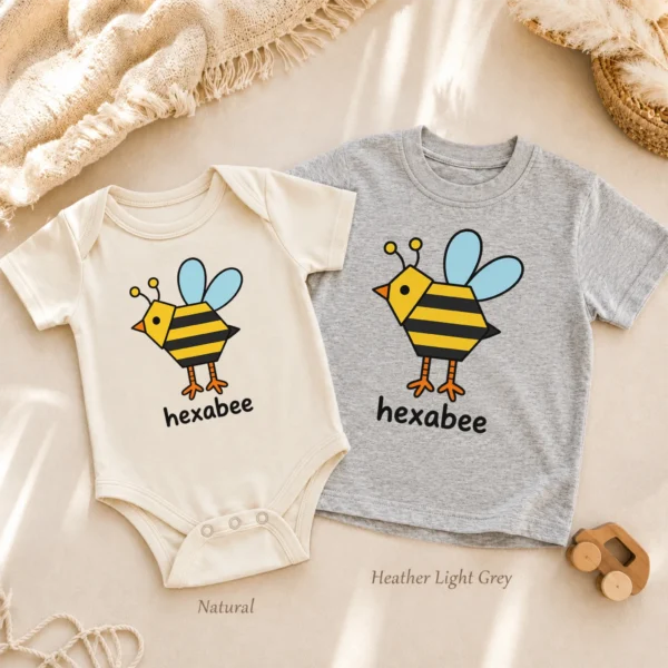 Hexagon Bee Math Baby Bodysuit, Toddler & Youth Shirt | Hexabee — alternate product mockup hexagon bee math baby bodysuit natural light photo