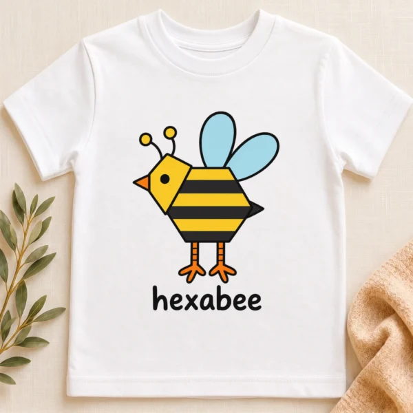 Hexagon Bee Math Baby Bodysuit, Toddler & Youth Shirt | Hexabee — toddler shirt mockup hexagon bee math baby bodysuit close-up detail