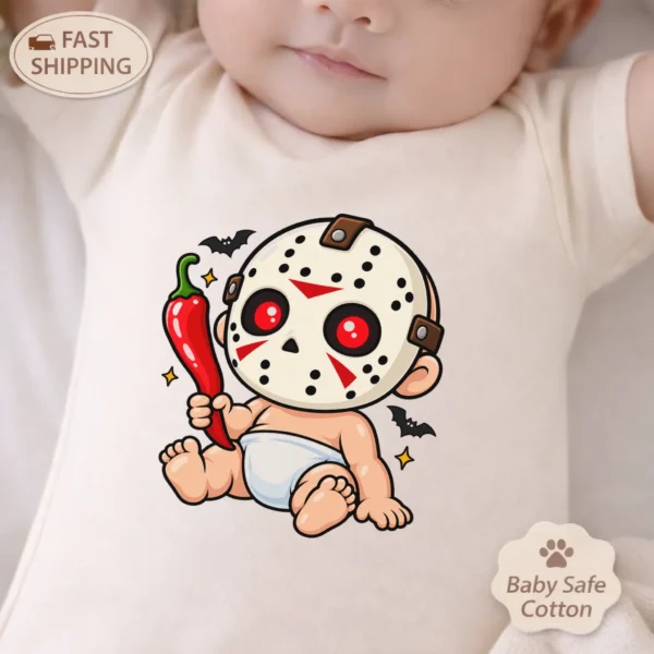 Baby Bodysuit or Toddler Shirt, Hockey Mask Halloween — baby bodysuit mockup hockey mask baby bodysuit product photo