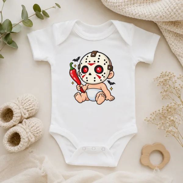 Baby Bodysuit or Toddler Shirt, Hockey Mask Halloween — alternate product mockup hockey mask baby bodysuit product photo
