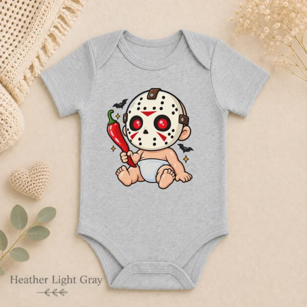 Baby Bodysuit or Toddler Shirt, Hockey Mask Halloween — alternate product mockup hockey mask baby bodysuit alternate angle