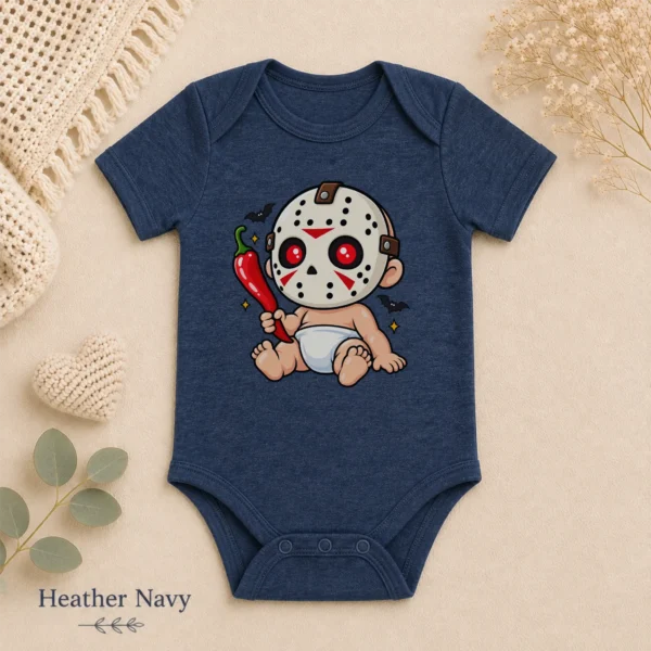 Baby Bodysuit or Toddler Shirt, Hockey Mask Halloween — alternate product mockup hockey mask baby bodysuit close-up detail