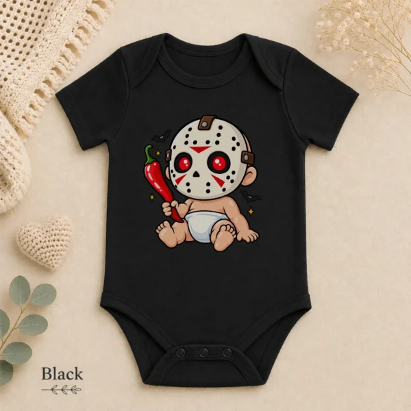 Baby Bodysuit or Toddler Shirt, Hockey Mask Halloween — alternate product mockup hockey mask baby bodysuit lifestyle scene