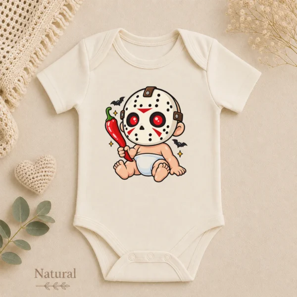 Baby Bodysuit or Toddler Shirt, Hockey Mask Halloween — alternate product mockup hockey mask baby bodysuit styled product photo
