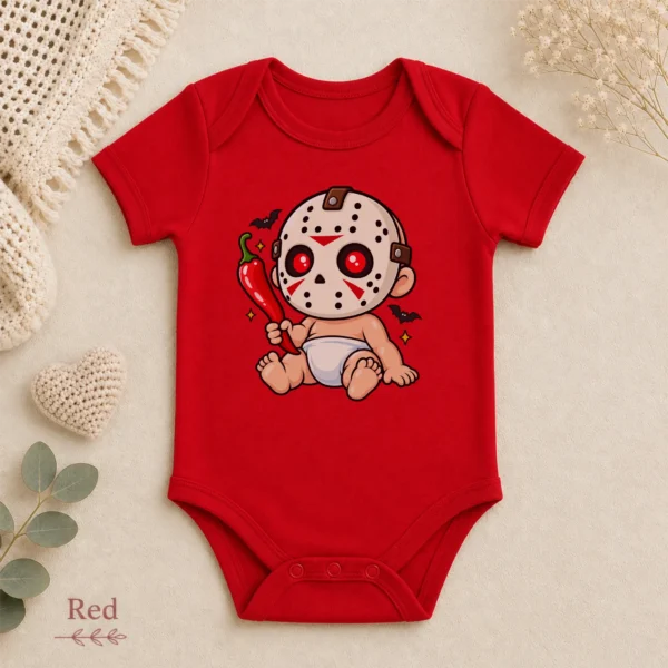 Baby Bodysuit or Toddler Shirt, Hockey Mask Halloween — alternate product mockup hockey mask baby bodysuit product photo